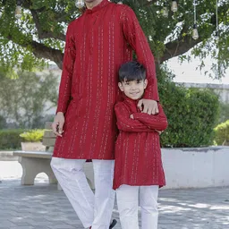 Stuffie Land Boys Striped Embroidered Sequnnied Pure Cotton Kurta With Pyjamas image 4
