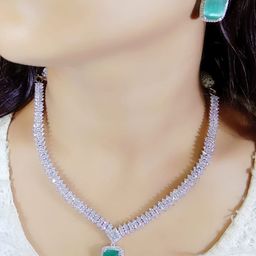 Ladymania Silver-Plated American Diamond Jewellery Set-image-19