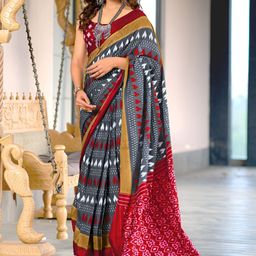 AMRUTKALA SAREES Printed Pure Cotton Handloom Block Print Saree With Blouse-picture-4