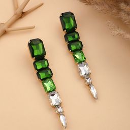SOHI Gold-Plated Stone Studded Contemporary Drop Earrings-43