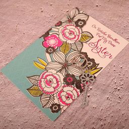 Rinestone Floral Printed For My Dear Sister Greeting Card with Keychain-image-34
