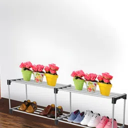 Decent Hut Black & Grey Metal 4 Shelves Shoe Rack-49