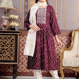 BAESD Girls Bandhani Printed Pleated Sequinned Round Neck A-Line Kurta-image-72