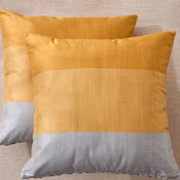 Home Centre Grey & Gold-Toned 2 Pieces Colourblocked Square Cushion Covers-25