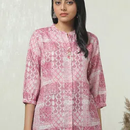 Soch Linen Mandarin Collar Printed Tunic-10