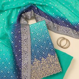 Koskii Women Bandhani Printed Zari work Unstitched Dress Material-image-49