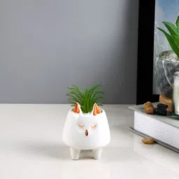 Myntra Elegant Homes White & Green Dreamy Fox Ceramic Planter-51