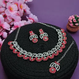 VATSALYA creation Rhodium-Plated Artificial Stone Studded Jewellery Set-image-77