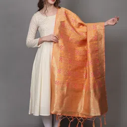 Exotic India Bandhani Woven Design Zari Work Art Silk Dupatta-picture-30