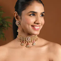 I Jewels Gold-Plated Stones Studded & Pearl Beaded Jewellery Set-picture-33