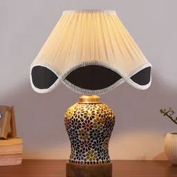 Aura Off White Frustum Shaped Wooden Table Lamp image 5