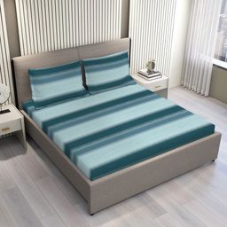 Layers Blue & Teal Striped 220 TC King Bedsheet with 2 Pillow Covers-57