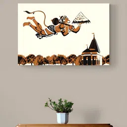 Tushaco Handicrafts White & Brown Hanuman ji Religious Canvas Wall Art-image-99
