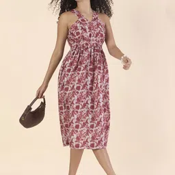 PowerSutra Floral Printed Fit & Flare Midi Dress-image-14