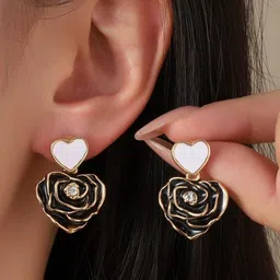 SALTY Stone Studded Spring Luxury Heart Shaped Drop Earrings-29
