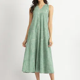 Pink Fort Women Cotton Dabu Striped A-Line Dress-image-22
