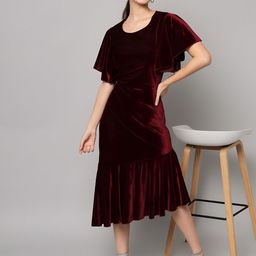 Helene Flared Sleeves Velvet Sheath Midi Dress-image-73