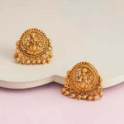 Kushal's Fashion Jewellery Gold-Plated Circular Lakshmi Goddess Antique Studs-32