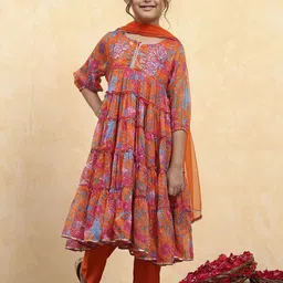 Biba Girls Floral Printed Anarkali Kurta with Palazzos & Dupatta-picture-25