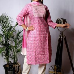 EKISHA Women Ethnic Motifs Printed Cotton Kurti with Trousers & Dupatta-image-6