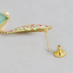 Anouk Gold-Plated Artificial Stones Studded And Beaded Leaf Shaped Drop Earrings image 3