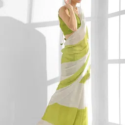 Mitera Colourblocked Pure Chiffon Saree image 5