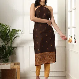 Anouk Brown & Beige Floral Printed Pure Cotton Straight Kurta-image-36