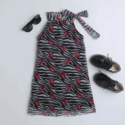 taffykids Girl Print Halter Neck Net A-Line Dress-picture-33