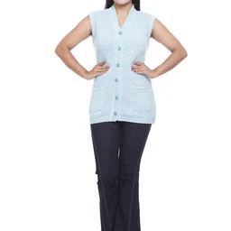 WOOL 4U Self Design V-Neck Sleeveless Woollen Cardigan-32