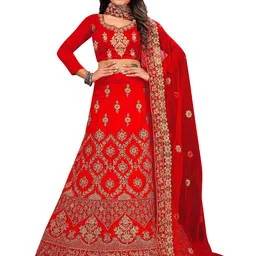 Maroosh Embellished Thread Work Unstitched Lehenga & Blouse With Dupatta image 1