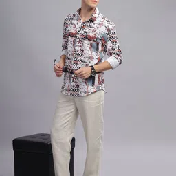 THREE DAYS Men Comfort Fit Floral Printed Spread Collar Cotton Casual Shirt-image-82