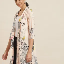 Qurvii Floral Printed Longline Open Front Shrug image 5