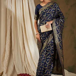 SHADOW & SAINING Woven Design Zari Silk Blend Banarasi Saree-image-73