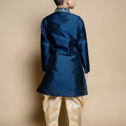 NFC CREATION Boys Ethnic Motifs Embroidered Regular Thread Work Dupion Silk Kurta with Patiala image 4