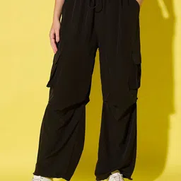 DIMPY GARMENTS Women Relaxed Loose Fit High-Rise Wrinkle Free Cargos Trousers-image-78
