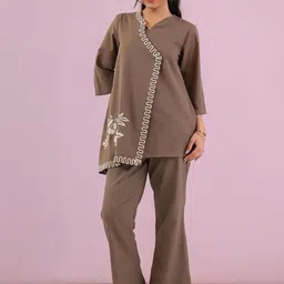 MISRI Embroidered V Neck Top With Trousers Co-Ords-image-41