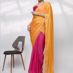 Mitera Colourblocked Sequinned Pure Chiffon Saree-picture-18