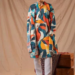 5 Stitch Quirky Printed Band Collar Straight Kurta With Pyjamas And Dupatta-picture-14