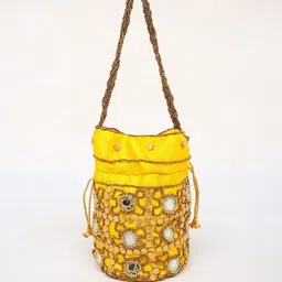 Exotic India Embroidered Beads and Mirror Potli Clutch-15