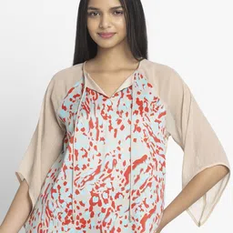 SHAYE Women Beige Round Neck Animal Printed Three-Quarter Sleeves Casual Top-image-29