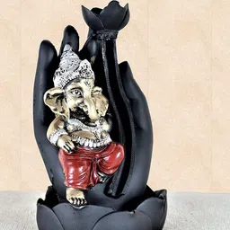 CRAFTAM Black & Red Ganesha Sitting on Palm Smoke Backflow Fountain With 1 Scented Cone-picture-32