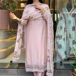 Moda Rapido Embroidered Thread Work Chanderi Silk Straight Kurta With Trousers & Dupatta-image-75
