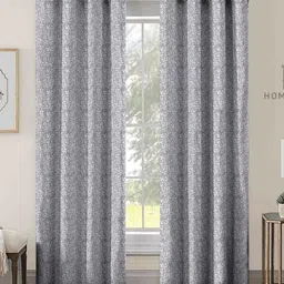 Aura Grey & White Set of 2 Floral Room Darkening Long Door Curtain-image-53
