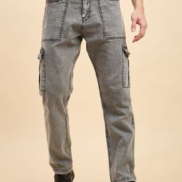 STUDIO NEXX Men Straight Fit Mid-Rise Heavy Fade Stretchable Cargo Style Jeans-image-25