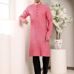 MULTI SHADES Chevron Self Design Mandarin Collar Straight Kurta With Trousers-image-46