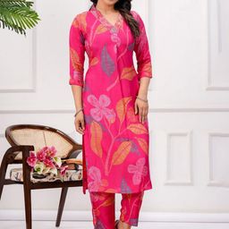 EtnicaWear Ethnic Motifs Printed Pure Silk Straight Kurta With Trousers-image-33