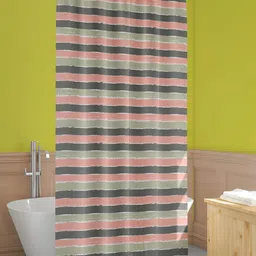 ArtzFolio Pink & Grey Striped Water Proof Shower Curtain-22