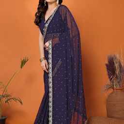 FABMORA Ethnic Motifs Beads and Stones Pure Georgette Saree-image-17