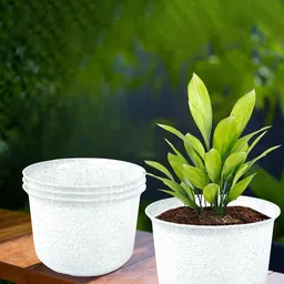 Kuber Industries White 4 Pieces Marble Finish Planters With Tray-75