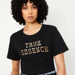 max Women Typography Printed Round Neck Pure Cotton T-shirt-image-34
